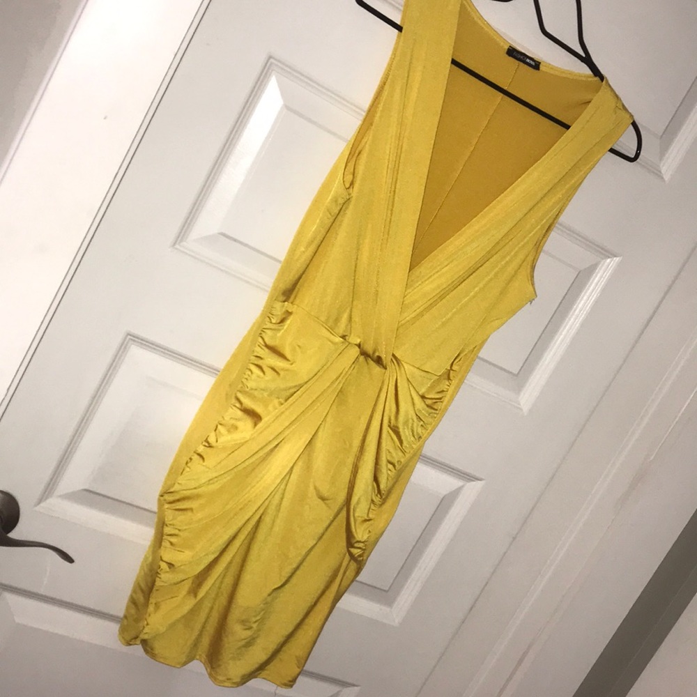 NWOT Satin Yellow Sleeveless Ruched Top/Dress